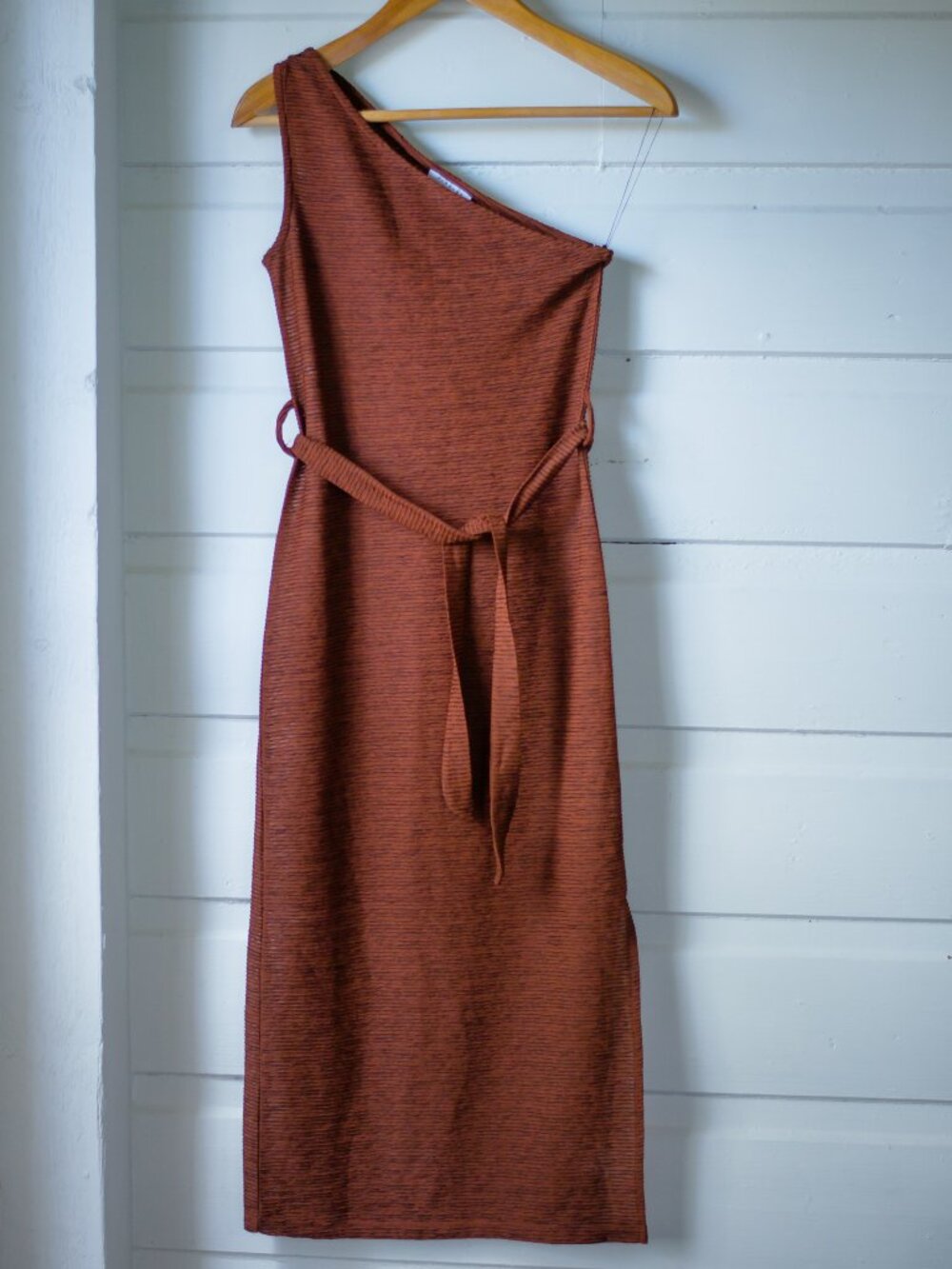 Topshop Rust Brown One-Shoulder Midi Dress Size US 2
